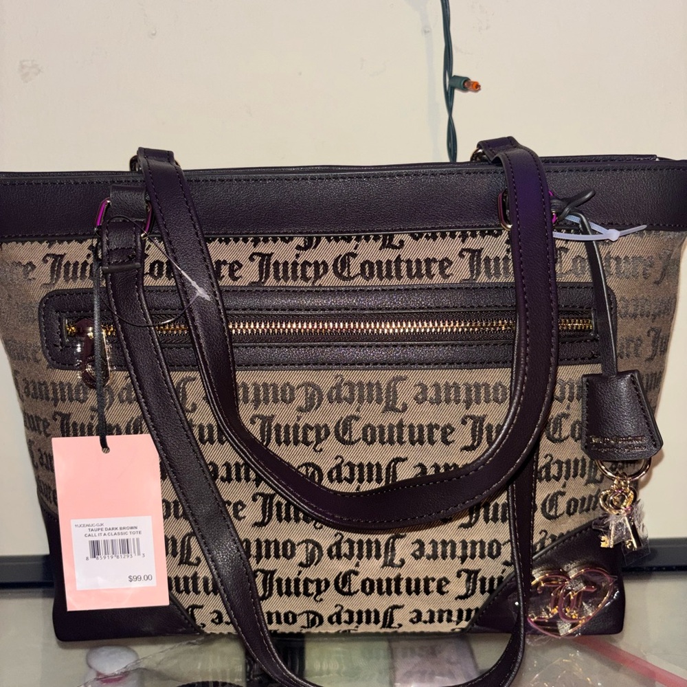 Juicy Couture Brown Logo Canvas Tote with Dark Brown Trim